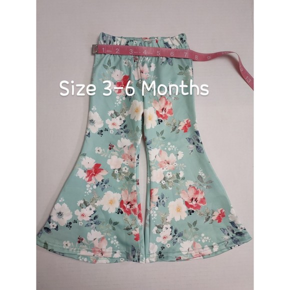 Kids Boutique Style Flared Leg Pants Blue Floral Bell Bottom Pants - Picture 2 of 11
